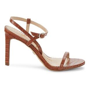 Dara Croc-Embossed Sandals in Size 6.5 CAMEL